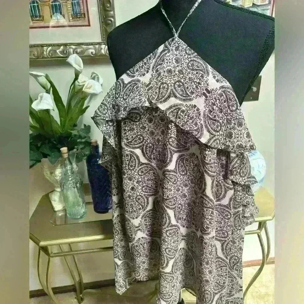 BELLE & SKYE RUFFLE COLD SHOULDER SHEER SLEEVE HALTER SUMMER BLOUSE SIZE 1X 💗 - Picture 6 of 8
